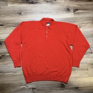 Neiman Marcus Sweater Mens LARGE Red 100% Pure Cashmere Knit Polo Made‎ Scotland